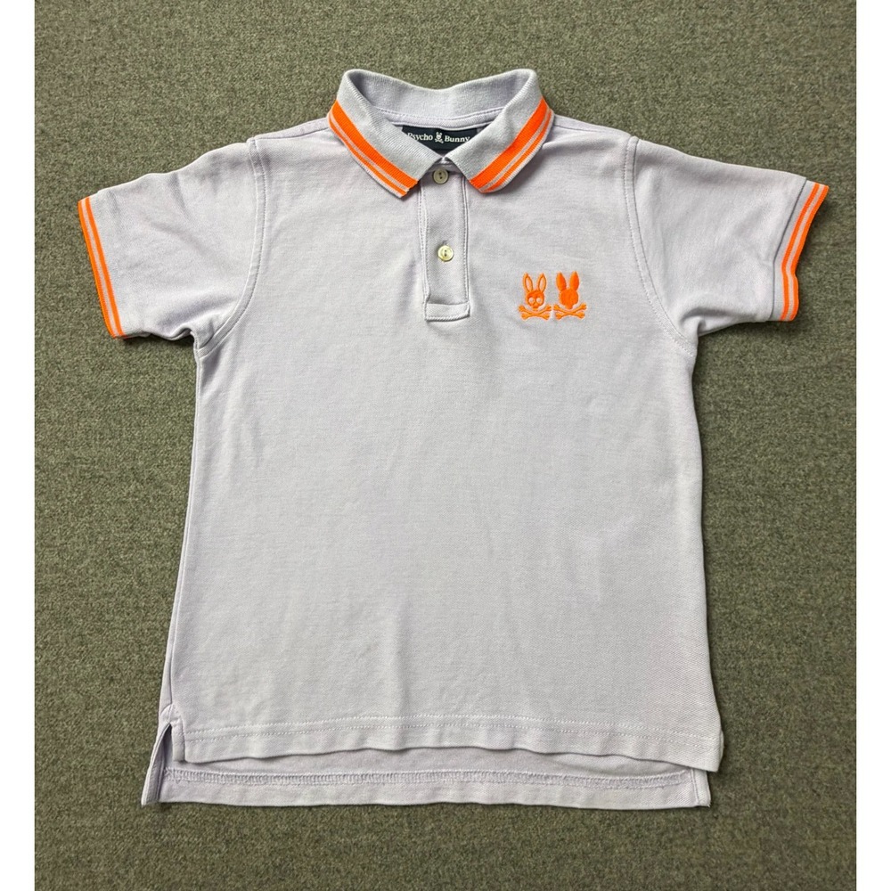 Psycho Bunny Boys Polo Shirt Size S 7-8 Light Purple Orange Logo Pima Cotton